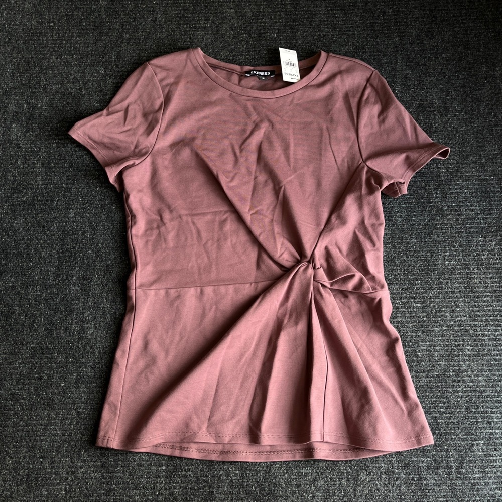 Express Womens Mauve Pink Front Knot Short Sleeve Draped Blouse Top Size M NEW